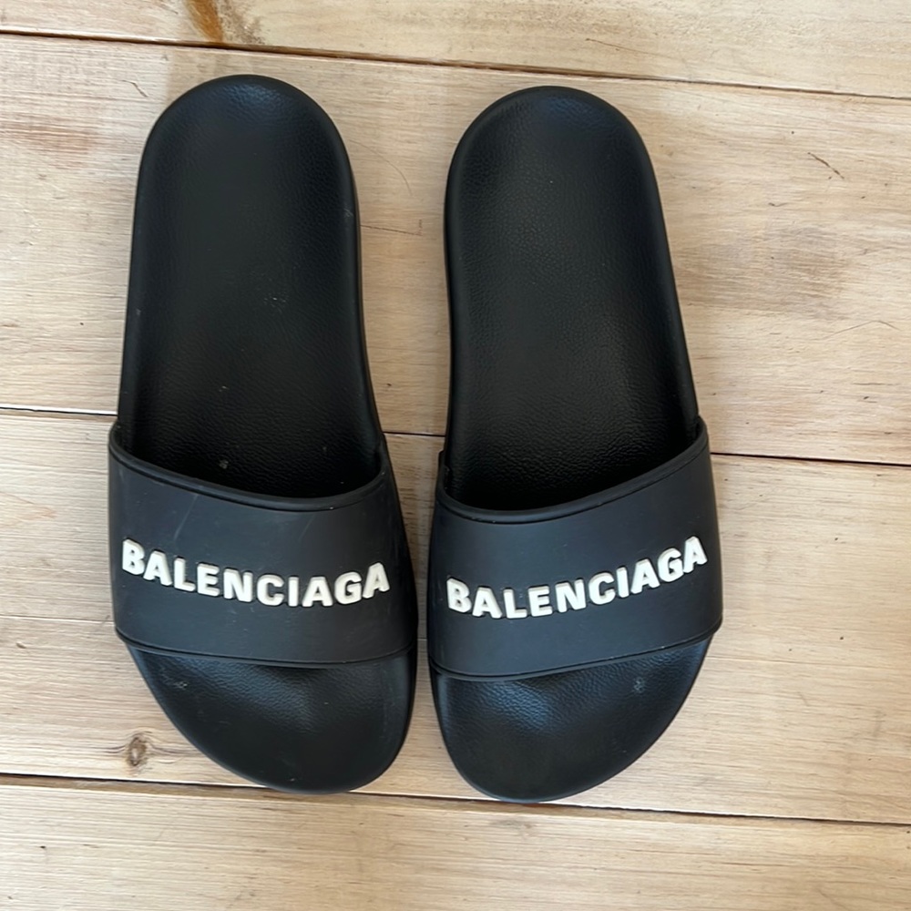 Black and white Balenciaga slides. Size 6.